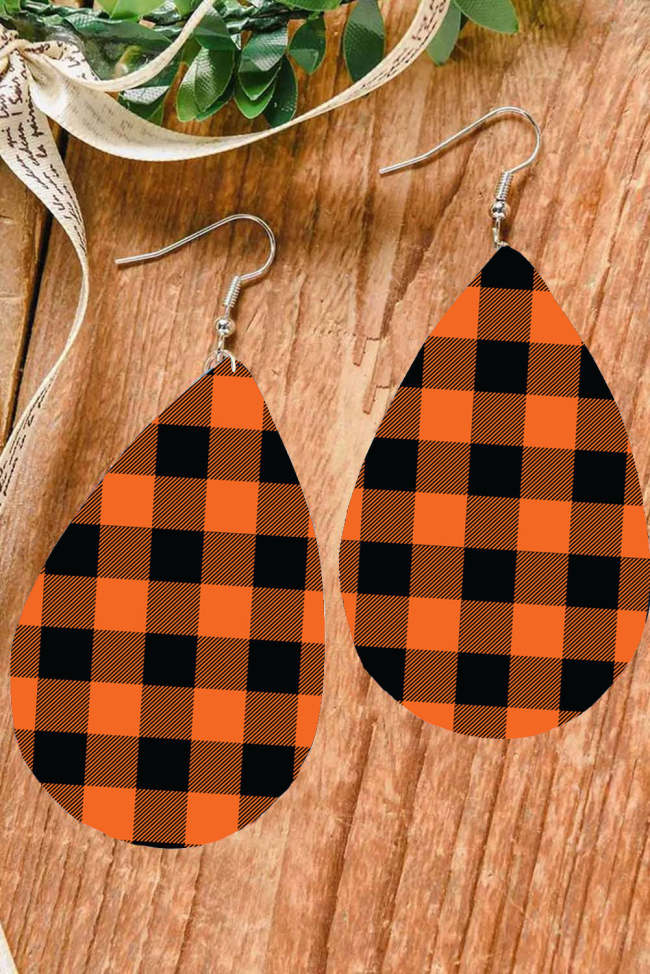 Plaid Pumpkin Color Earrings