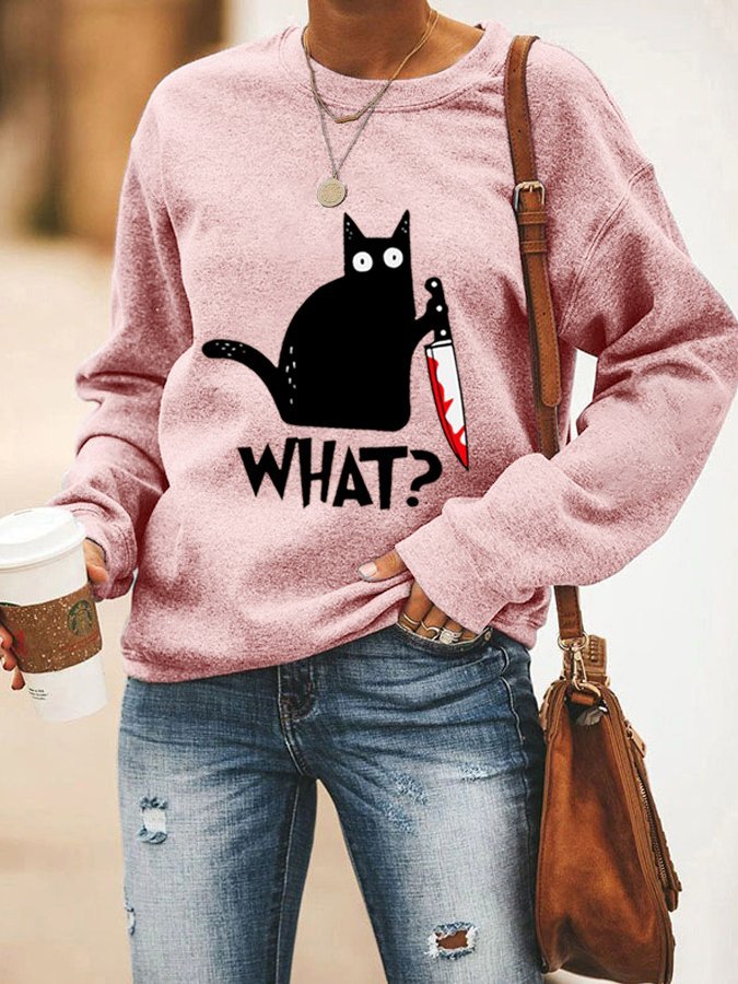 Women's Casual  Halloween  What?  Printed Long Sleeve Top