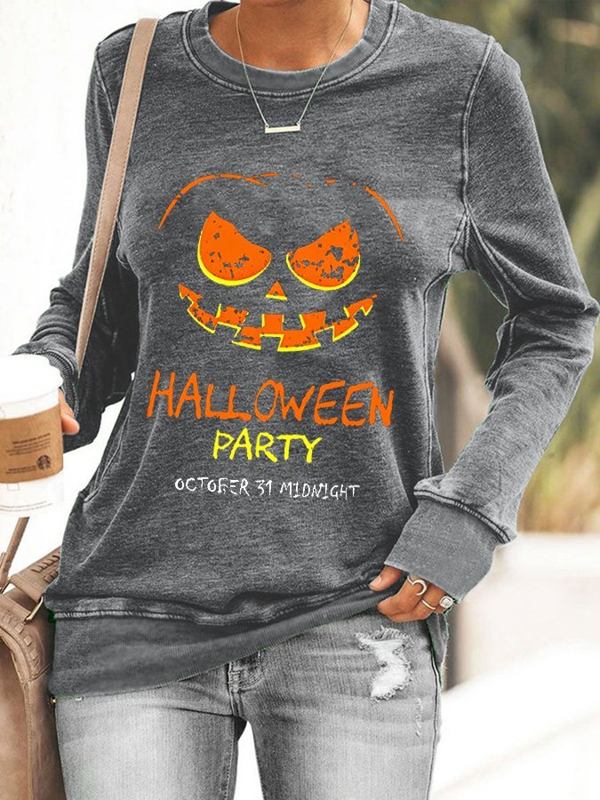Women's Funny Halloween Pumpkin Light Letter Printed Sweatshirt