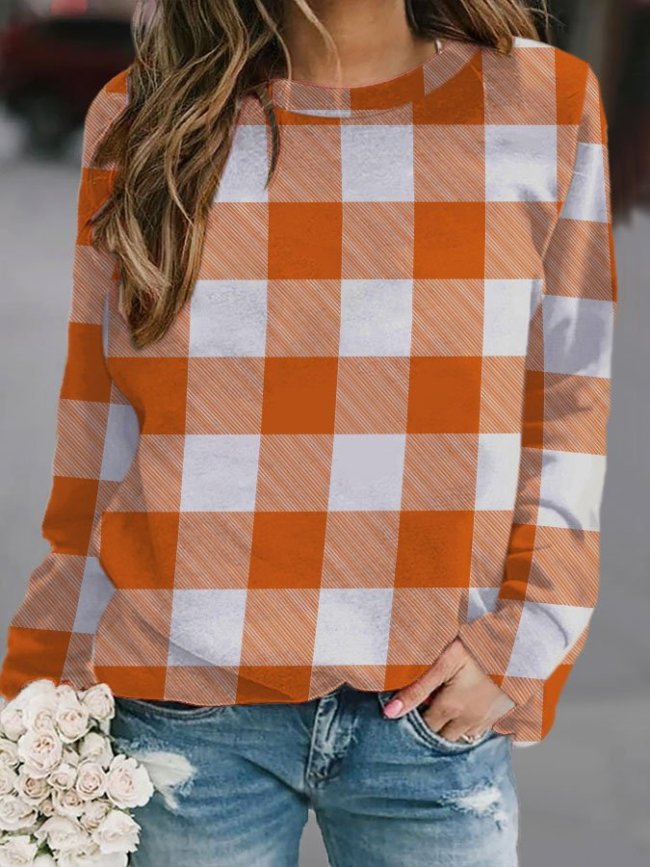 Fashion Plaid Print Long Sleeve Sweatshirt