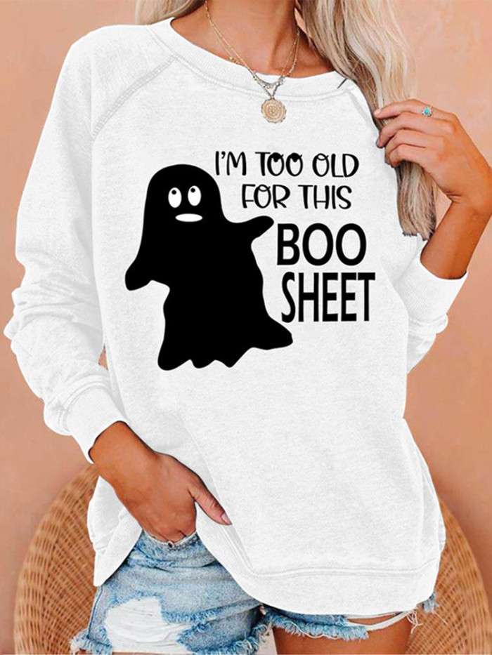 Crew Neck Long Sleeve Halloween Print Casual Sweatshirt