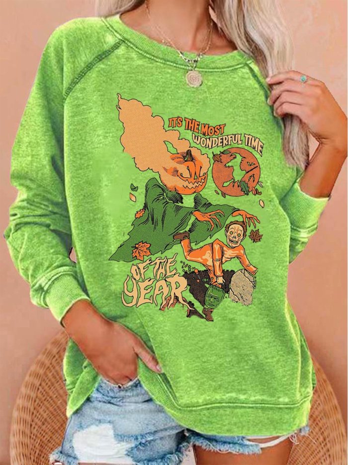 Women's It's The Most Wonderful Time of The Year Witch Pumpkin Print Sweatshirt