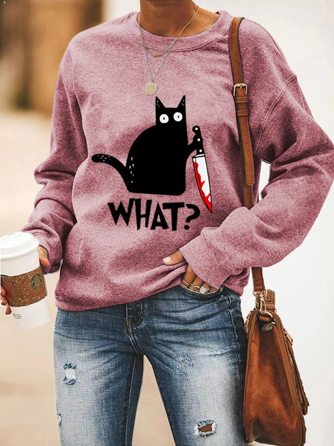 Women's Casual  Halloween  What?  Printed Long Sleeve Top