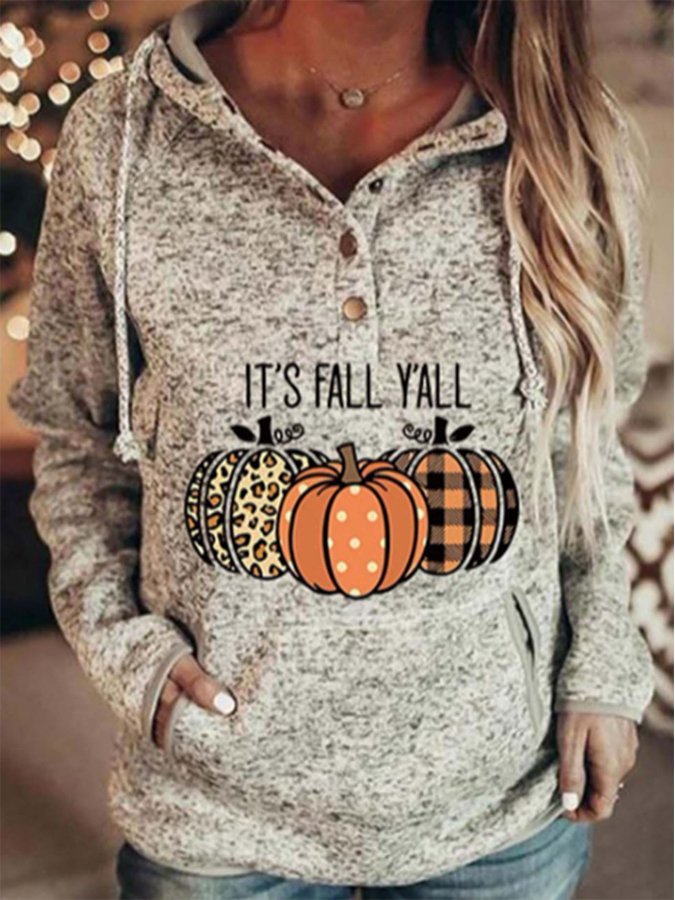 Women's Halloween IT'S FALL Y'ALL Casual Pocket Hoodie