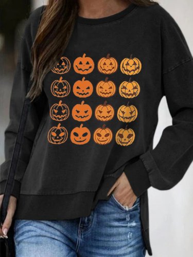 Women's Halloween Pumpkin Print Sweatshirt