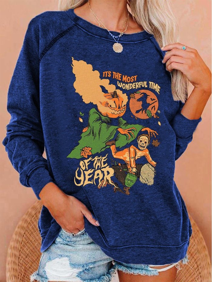 Women's It's The Most Wonderful Time of The Year Witch Pumpkin Print Sweatshirt