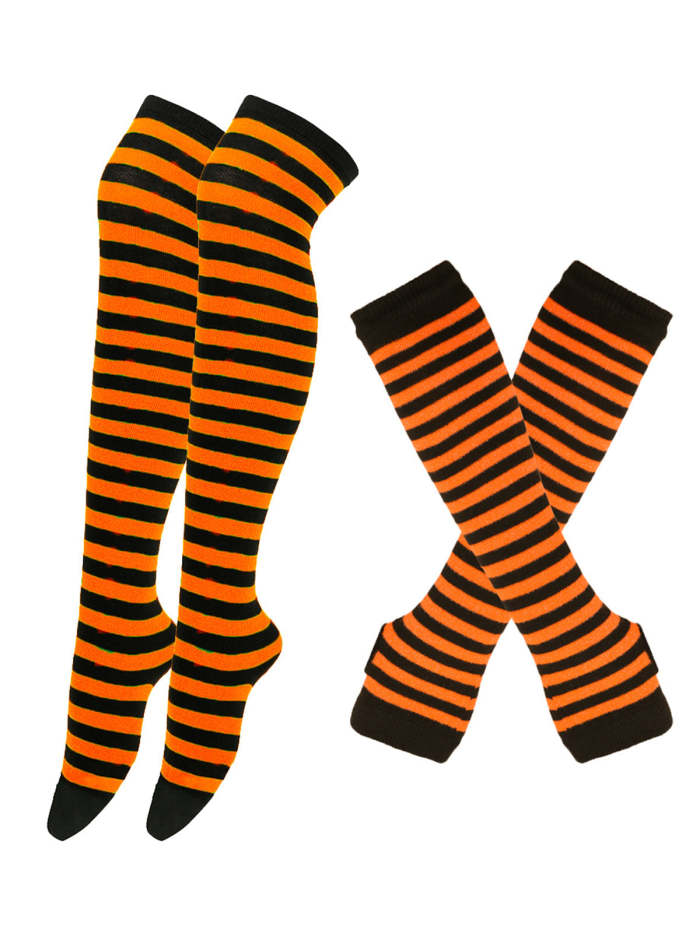 Halloween Striped Gloves Tall Socks