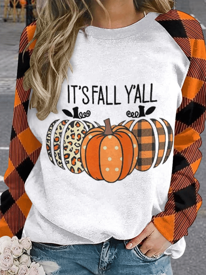 It's Fall Y'all Print Crew Neck Casual Sweatshirt