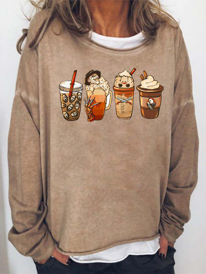 Horror Fall Coffee Long Sleeve Sweatshirt