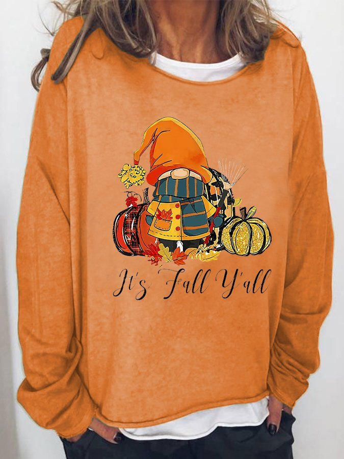 Women's Thanksgiving It's Fall Y'All Pumpkin Print Sweatshirt