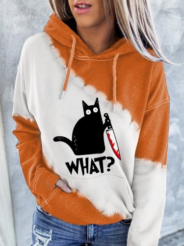 Women's Halloween Fun Black Cat Tie Dye Print Hoodie
