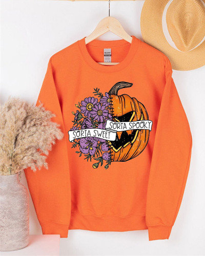 Halloween Pumpkin Floral Fun Sweatshirt