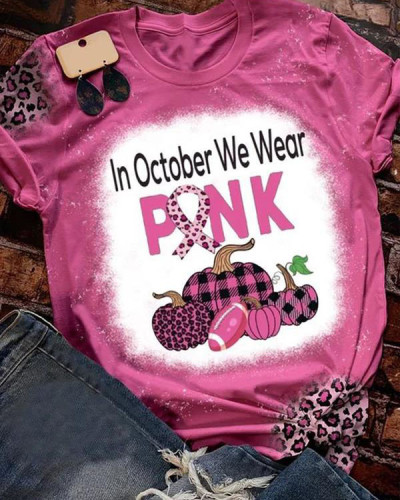 In October We Wear Pink And Watch Football Leopard Print T-Shirt