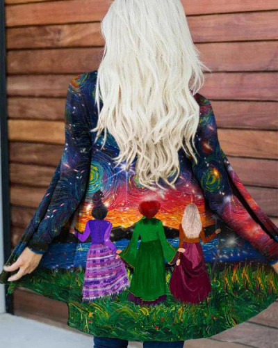 Fashion Abstract Print  Loose Cardigan