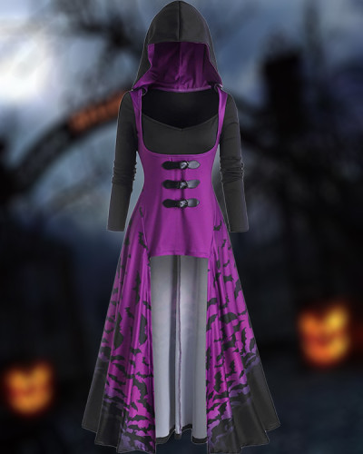 Halloween Bat Leather Buckle Cape Dress