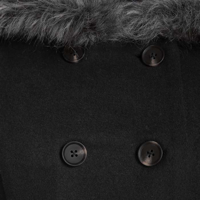 Hooded Fur Double-Breasted Mid-Length Cape Long-Sleeve Coat