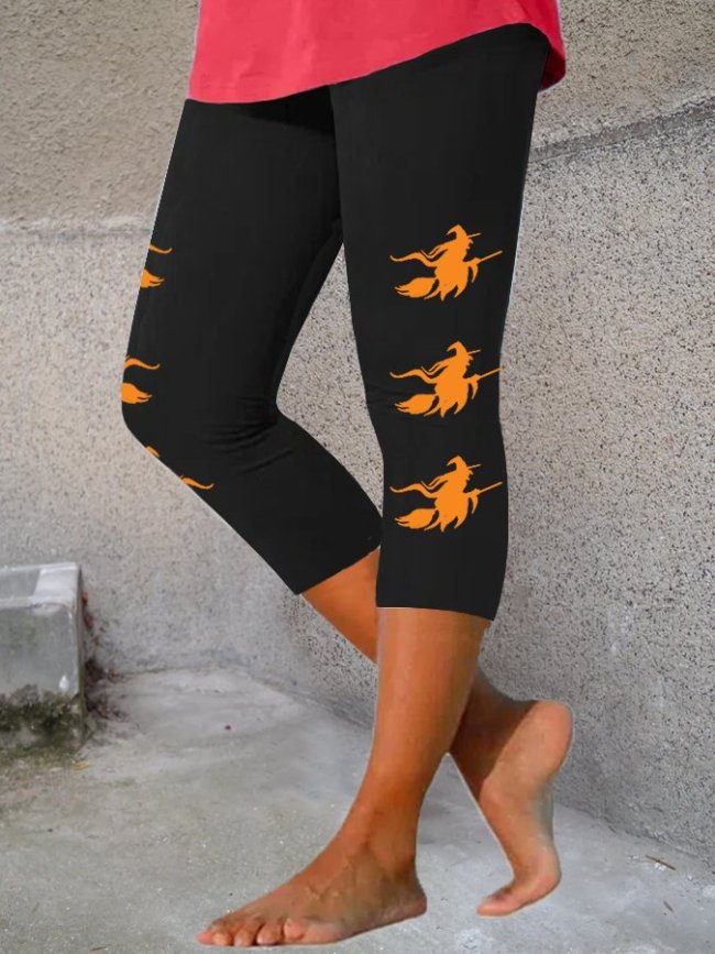 Women's Halloween Witch Print Cropped Leggings