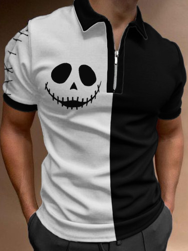 Men's Halloween Spooky Face Contrast Polo Shirt