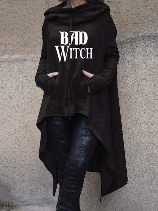 BAD WITCH Printed Hooded Long Sleeve Pocket Casual Loose Sweater