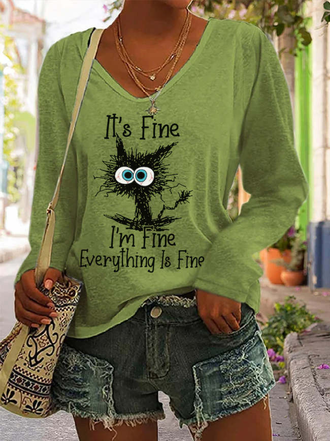 It's Fine I'm Fine Everything Is Fine Long Sleeve Blouse