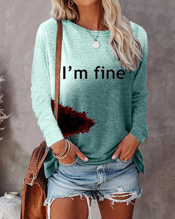Women Halloween Funny Bloodstained I'm Fine Long Sleeve T-Shirt