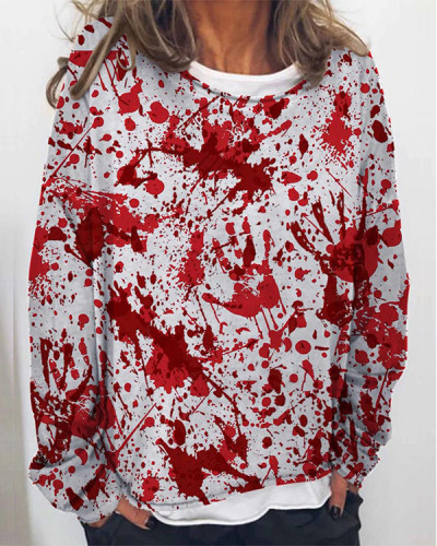 Women Halloween Humor Funny Bloodstained I'm Fine Printed Long Sleeve T-Shirt