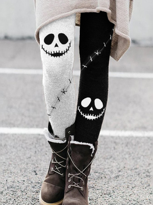 Halloween Spooky Face Contrast Color Leggings