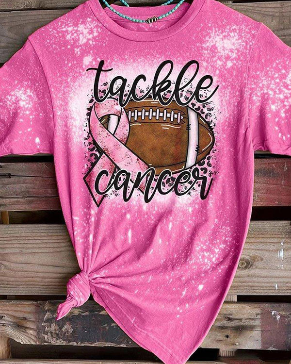 Breast Cancer Awareness Tackle Cancer Football Leopard Print T-Shirt
