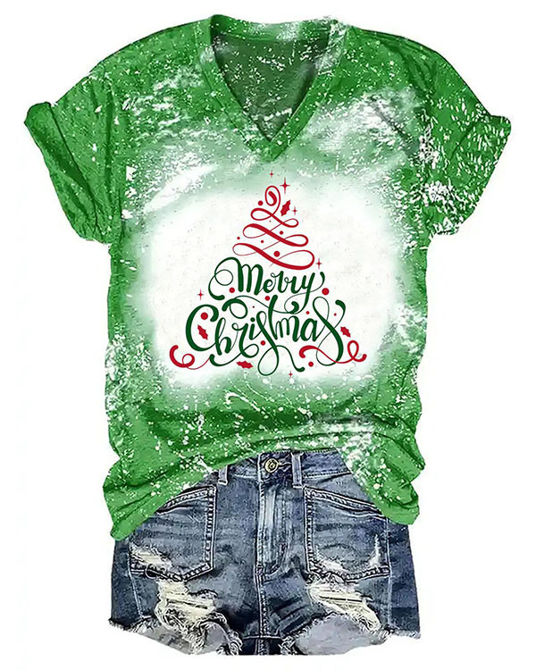 Women Merry Christmas Tree Print T-shirt