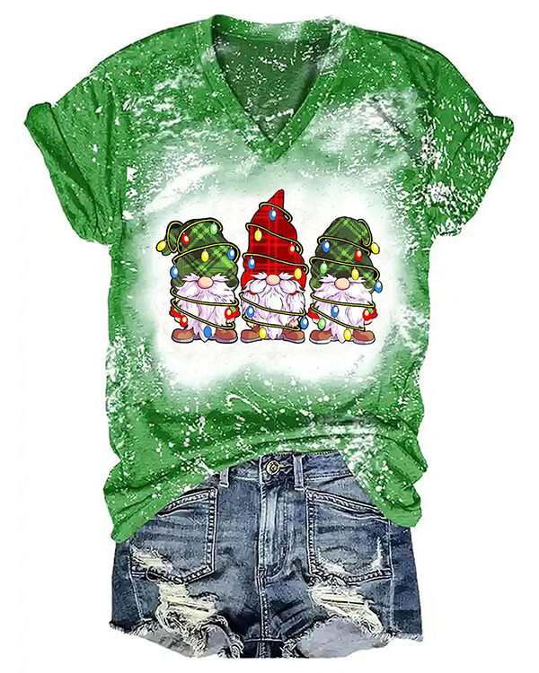 Women Christmas Funny Gnomes Print T-Shirt