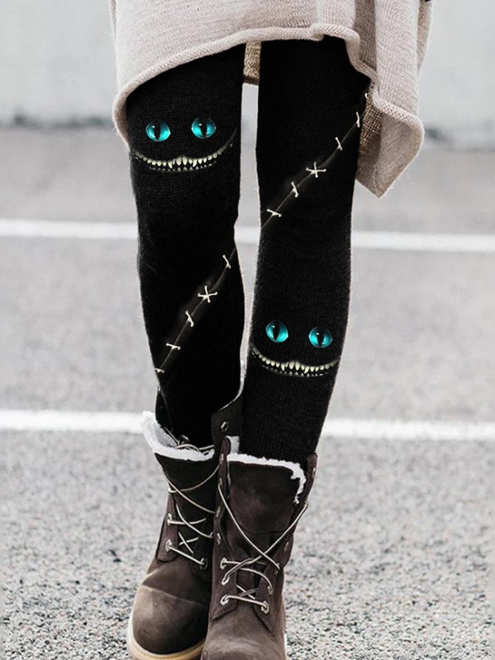 Halloween Spooky Cat Face Stitch Leggings