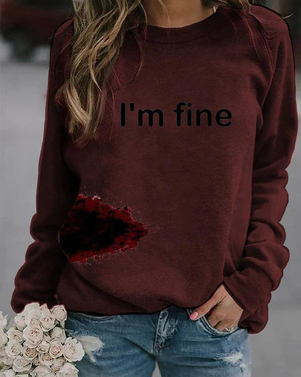 Women Halloween Funny Bloodstained I'm Fine Loose Sweatshirt