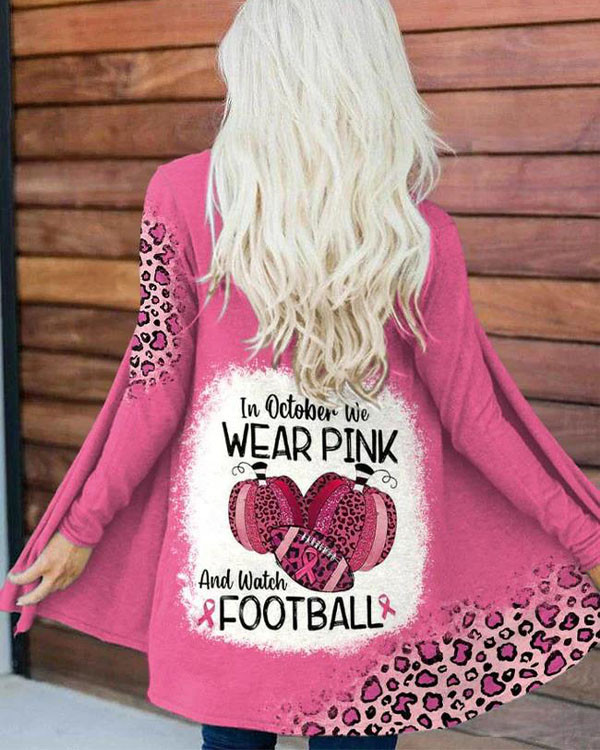 Women In October We Wear Pink And Watch Football Leopard Print Cardigan