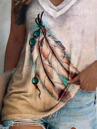 V-Neck Horse Western Feather Print Tank Top