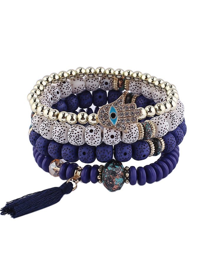 Women's Bohemian Bergamot Turquoise fringed bead multi-layer Bracelet