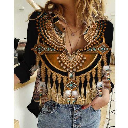 Ladies Western Ethnic Vintage Print Shirt