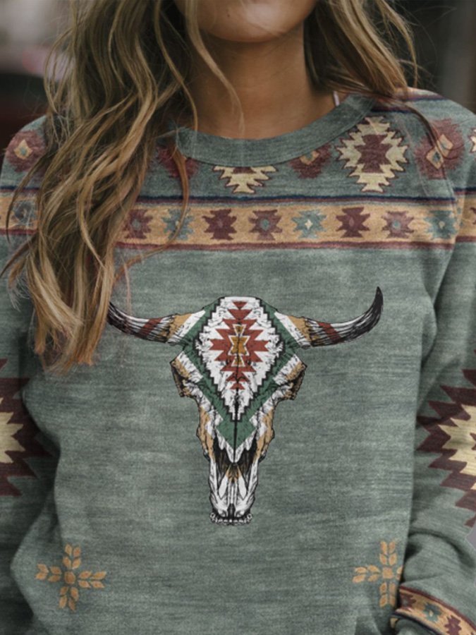 Retro Western Ethnic Geometric Printed Sweater