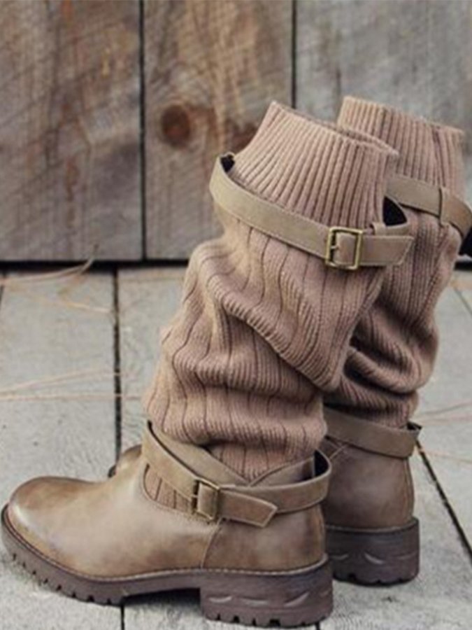 Women's fashion wool stitching leather boots