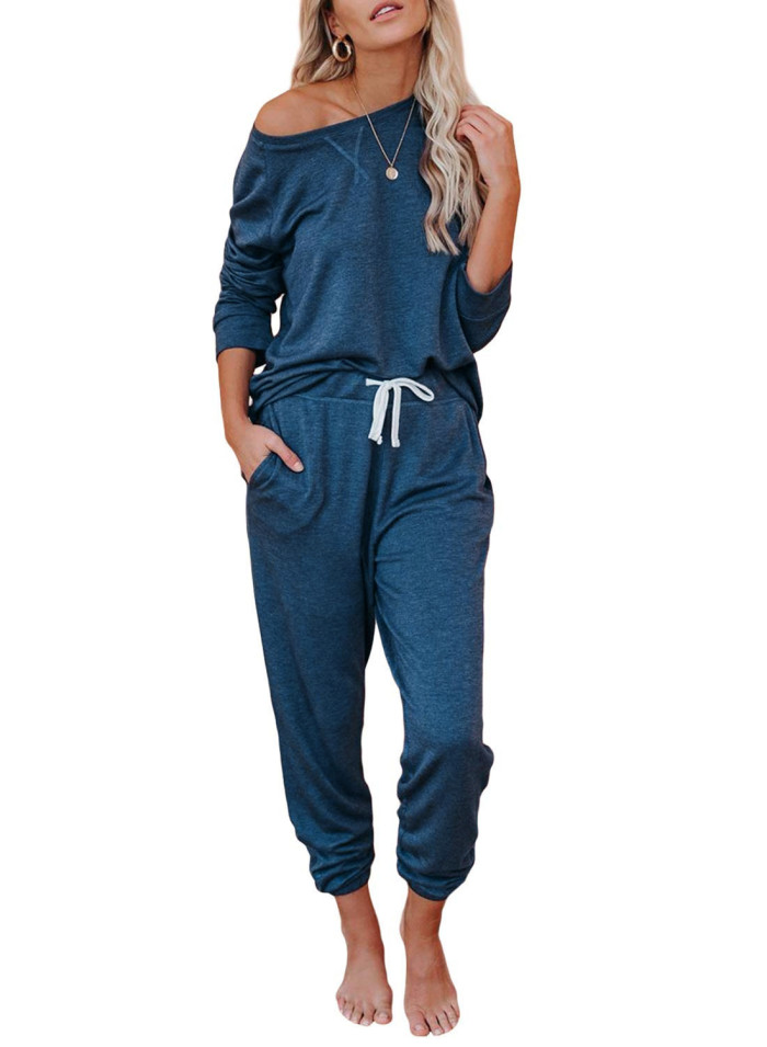 Women's Casual Home Sleeve T-shirt Trousers Suit