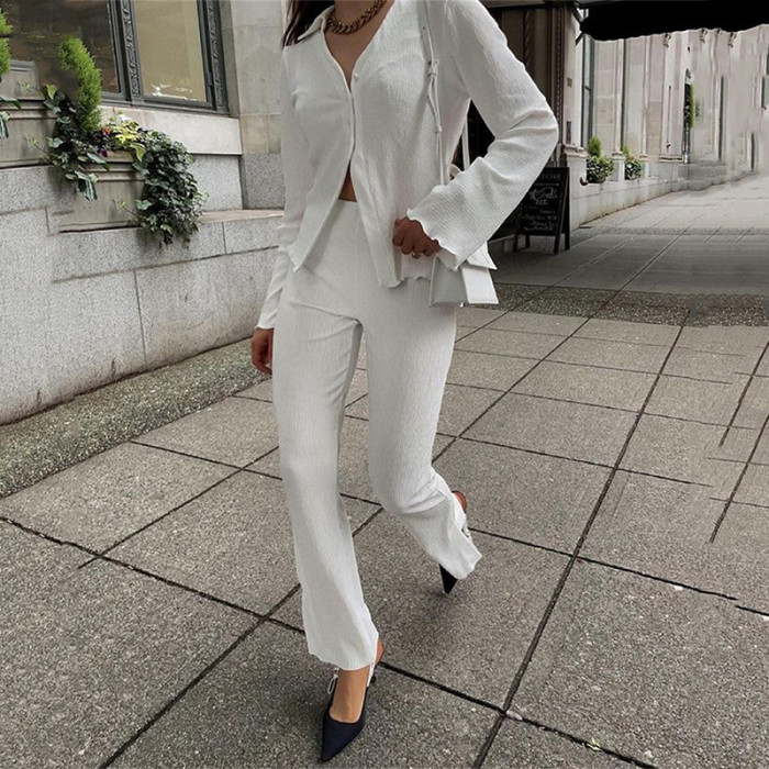 Cardigan buttoned casual two-piece suit