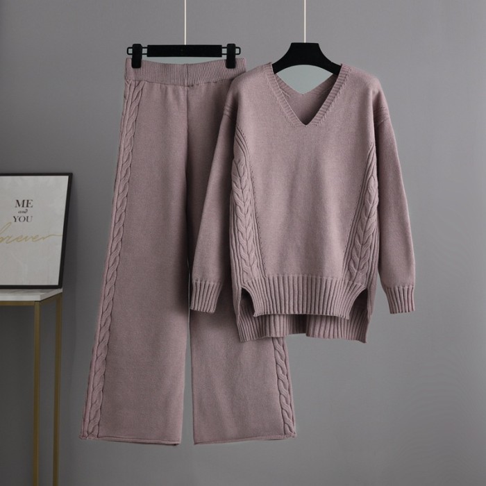 Autumn and winter knitted wide-leg pants loose casual two-piece trend