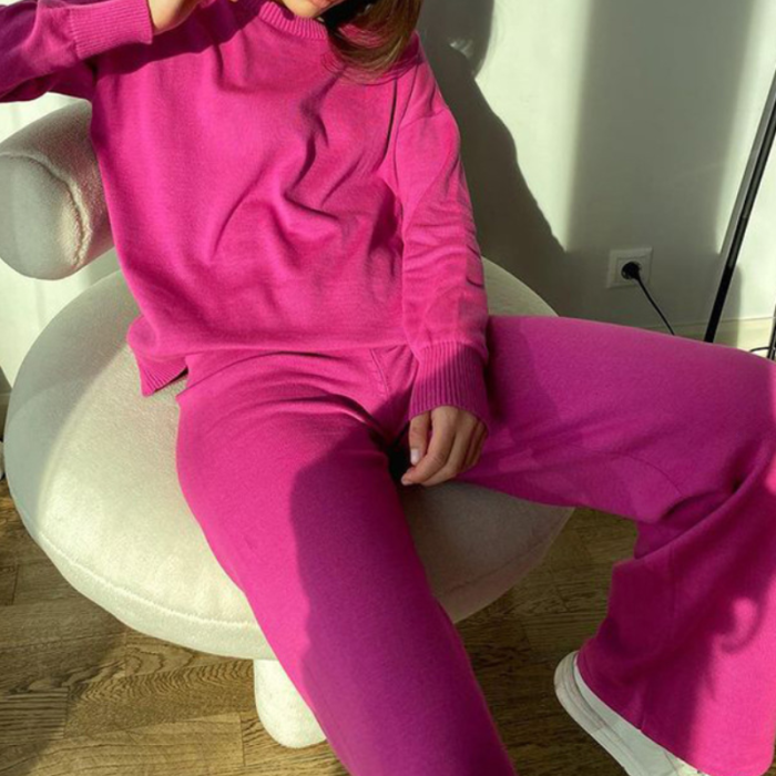 Women's Solid Color Knitted Two-piece Suit