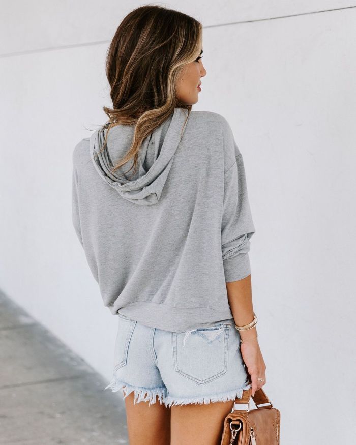 Casual Solid Color Lace-up Hooded Sweatshirt Set