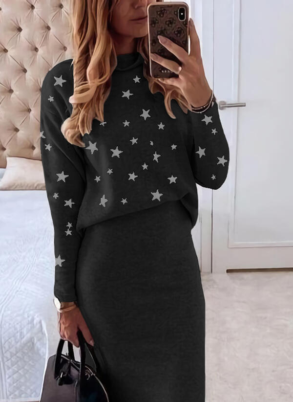 Star Print Top And Pants Casual Sweater Two-piece Set