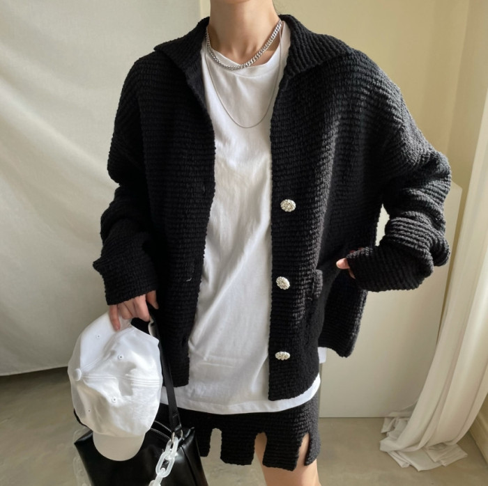 Temperament V-Neck Single-Breasted Sweater Knit Set
