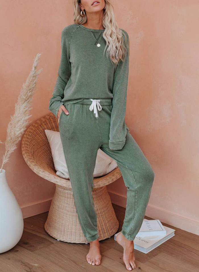 Women's Casual Home Sleeve T-shirt Trousers Suit