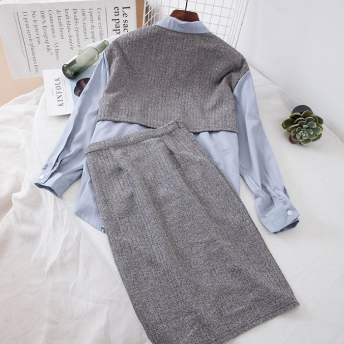 Casual Shirt Color Matching Fake Two-piece Set