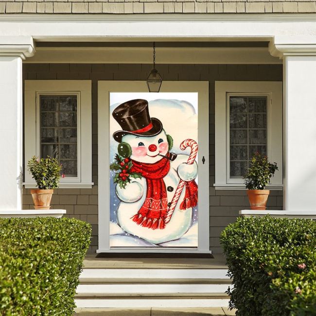 Old Fashioned Snowman Door Cover - Christmas Door Covers - Snowman Decorations - Front Door Decor - Holiday Door Covers