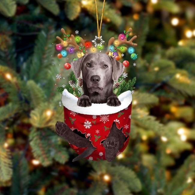 SILVER Labrador In Snow Pocket Christmas Ornament