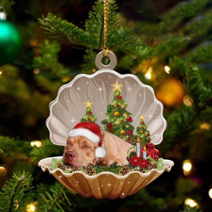 Pitbull-Sleeping Pearl in Christmas Two Sided Ornament